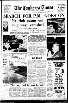 The Canberra Times front page from December 18, 1967. 