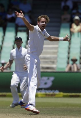 England's Stuart Broad appeals successfully for the wicket of Morne Morkel, to seal victory for the tourists.