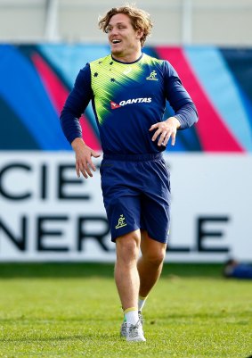 Michael Hooper warms up in London last week.