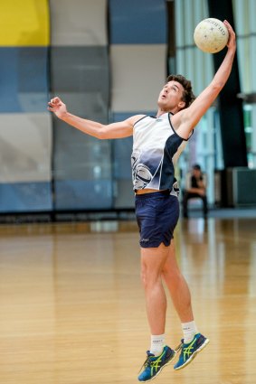 Will Jamison from the Victorian men's netball team training at Banyule Netball Stadium. 