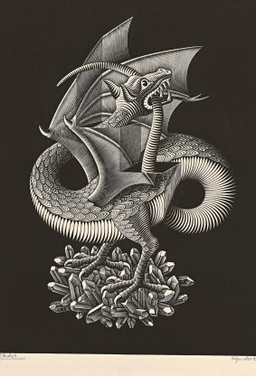M.C. Escher's Dragon March, detail (1952). Surprisingly, the artist never made a living from his work until he was well into his 50s.