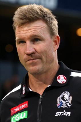 Food for thought: Collingwood coach Nathan Buckley's facial expression after the game says it all.
