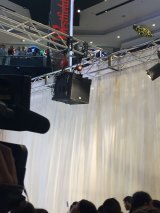 The egg running down the curtain at the Jenner event in Westfield Parramatta last month. 