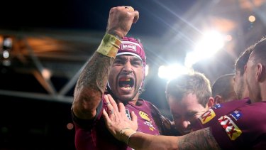 Fortress Maroon: Johnathan Thurston celebrates during game three at Suncorp Stadium in 2015.