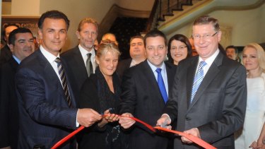 Harry Stamoulis (left) with former planning minister Matthew Guy and former Premier Dennis Napthine 