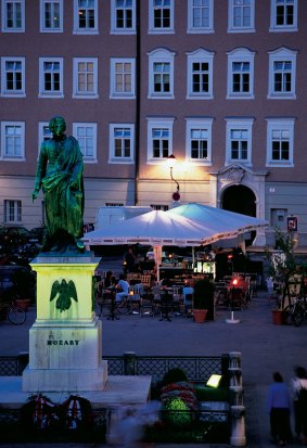 Statue of Mozart in Salzburg's old town.