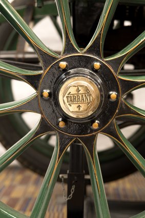Creative detail: The wheel of a 1906 Tarrant two-seater roadster.