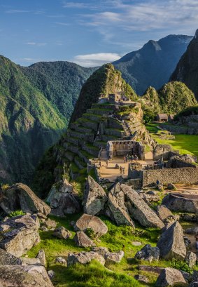 The mountain and inca ruins of Machu Picchu, located in Peru, South America.