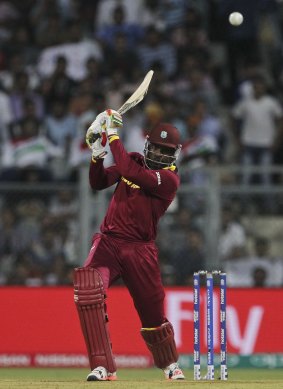 Chris Gayle blazes away on the off side.