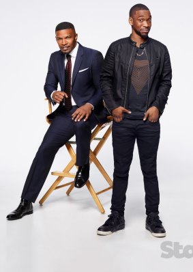 Jamie Foxx, left, is a producer and guest star in White Famous, which stars Jay Pharaoh as up-and-coming stand-up Floyd Mooney.
