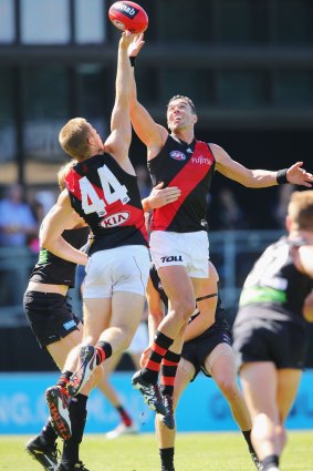 Ryan Crowley, right, was one of the few top-up Bombers to play on Sunday.