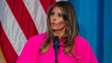 First lady Melania Trump addresses a luncheon at the US Mission to the United Nations in New York in September last year.