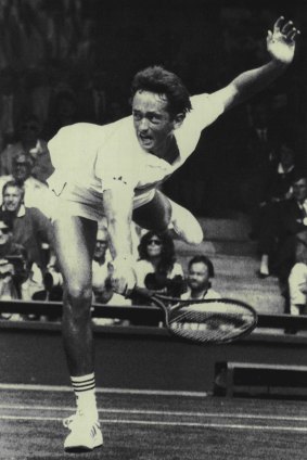 Beating Becker: Australia's Peter Doohan throws himself across Wimbledon's Number One Court, to reach a shot from defending champion Boris Becker.