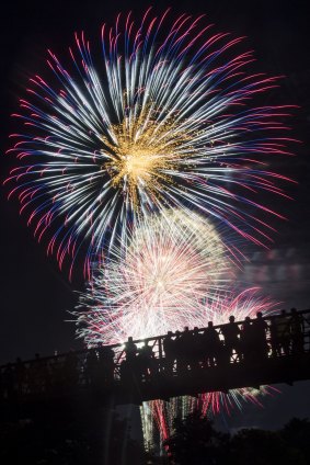 Spectators watch the July 4 fireworks display in Bloomington, Minnesota.
