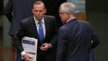 Crossing paths: Tony Abbott and Malcolm Turnbull. 