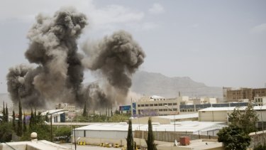 Smoke billows from an air strike on Sanaa this week.