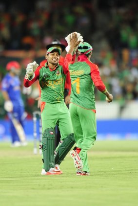 Bangladesh wicketkeeper Rahim Mushfiqur celebrates his side's win.