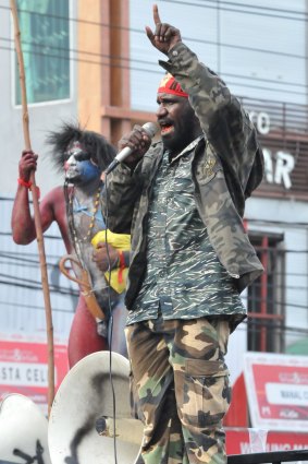 A Papuan protester addresses a crowd in Jayapura in 2011.