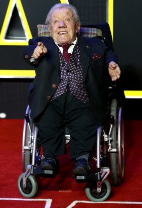 Kenny Baker at the European premiere of Star Wars: The Force Awakens in December, 2015.  