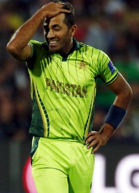 Exasperated: And Wahab Riaz can't believe his luck.