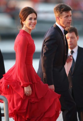 Crown Prince Frederik and Crown Princess Mary of Denmark arrive at the Muziekbouw following the water pageant after the abdication of Queen Beatrix of the Netherlands and the Inauguration of King Willem Alexander of the Netherlands in 2013.