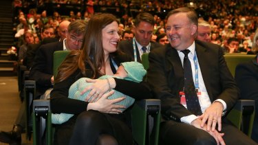 Labor MPs Kate Ellis and Anthony Albanese during the ALP National Conference in 2015.