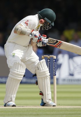 Chris Rogers was hit on the head by the first ball on the second.