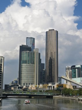 Melbourne skyline from Docklands along the Yarra.