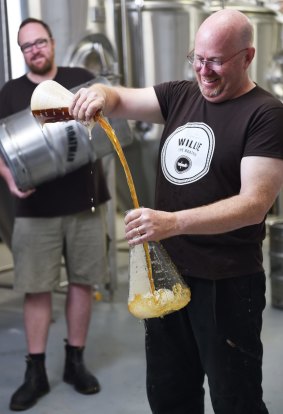 Ale and Hearty: Nick Newey (front) and Pat McInerney at their craft beer unit in St Peters.