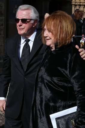 Eileen Bond, the former wife of the late Alan Bond walks from the church after the funeral service.