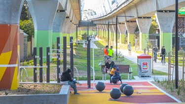 Koornang Road Community Space, part of the Underline created by the Victorian government's Skyrail project.