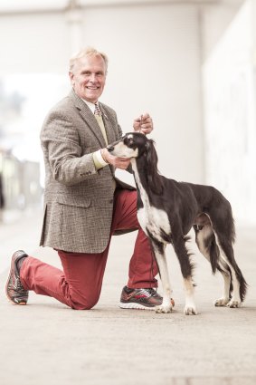 “If you like elegance around the house, that’s what you have. Ours can be in the house, out of the house; ours have a paddock, as well. We let them  free-range like a chook.”
Tony Kyman, of Melbourne, with one of his salukis.