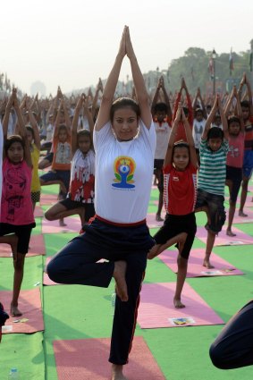 A full dress rehearsal for International Yoga Day in Delhi on June 19.