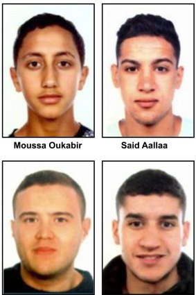 Moussa Oukabir, Said Aallaa, Mohamed Hychami and Younes Abauyaaqoub, who are suspects wanted in connection with the Spanish attacks.