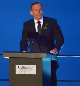 Tony Abbott addresses the dawn service at Gallipoli. 