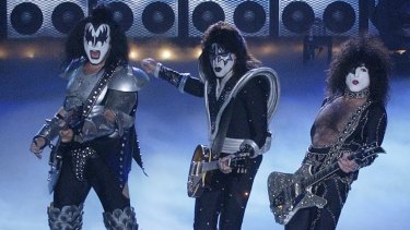 Glam final time?: Kiss's Gene Simmons, Tommy Thayer and Paul Stanley.  
