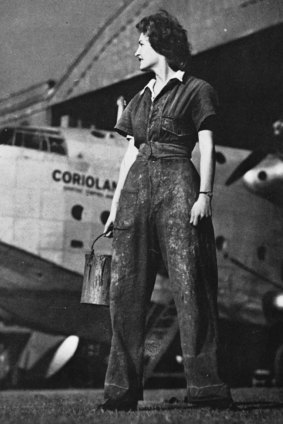 Women played a key role in the maintenance of Qantas and other Allied aircraft during the war, typified by this photo of a fabric worker at the Rose Bay flying boat base.
