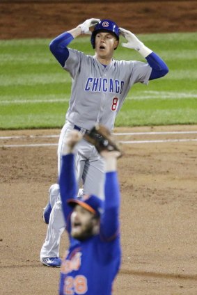 Tale of the opening two matches: New York Mets' Daniel Murphy celebrates a play while Cubs hitter Chris Coghlan laments what might have been.
