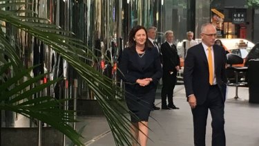 Queensland Premier Annastacia Palaszczuk and Prime Minister Malcolm Turnbull outside Waterfront Place in Brisbane.