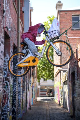 Someone has used an oBike in Fitzroy as a homage to the classic film E.T. the Extra-Terrestrial.