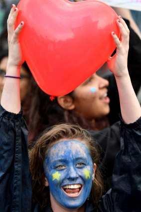 Protesters gather against the EU referendum result in Trafalgar Square.