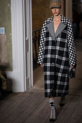 A model wears Burberry during their Spring/Summer 2018 runway show at London Fashion Week.
