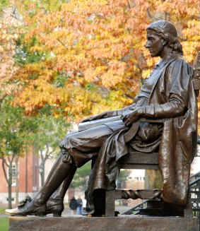 John Harvard statue at Harvard University.