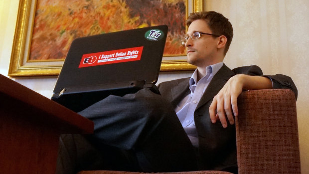 No regrets: Edward Snowden in a Moscow hotel room in December, 2013.