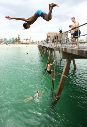 Glenelg beach and its jetty – one of Adelaide's most popular swimming spots. 