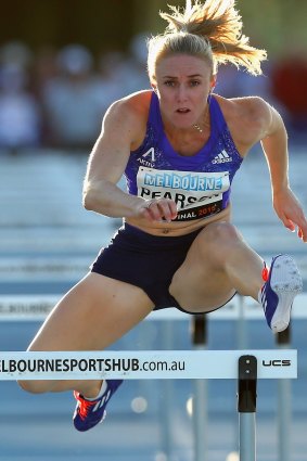 Sally Pearson of Australia competes in the women's 100 metre hurdles during the IAAF Melbourne World Challenge on Saturday.