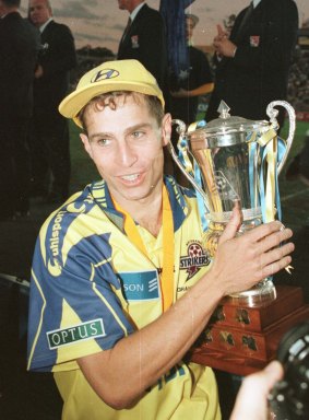 Player-coach Frank Farina led the Strikers to a grand final victory at Suncorp Stadium in 1997.