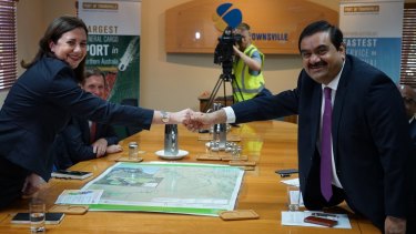 Queensland Premier Annastacia Palaszczuk with Adani Group chairman Gautam Adani at the Port of Townsville last December.