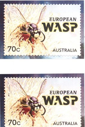 Australia Post's wasps. Incorrect (top) and corrected (below).