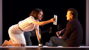 Rose Byrne and Damon Herriman in Sydney Theatre Company's <i>Speed-the-Plow</i>.